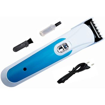 Trimmer pentru ingrijire personala klausstech, acumulator reincarcabil, lame din otel, indicator led incarcare, design ergonomic, culoare alb/albastru