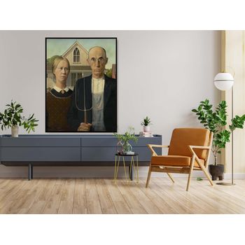 Tablou canvas, intaglio, color, clasic, american gothic de grant wood, print pe panza premium, pentru living, hol grw01-2