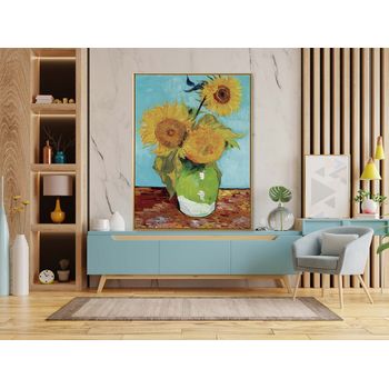 Tablou canvas, intaglio, color, clasic, floarea soarelui, vase with three sunflowers de van gogh, print pe panza premium, pentru vng35-1