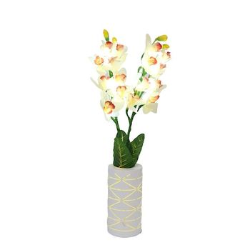 Flori artificiale decorative luminoase cu ghiveci, alb, orhidee, 75 x 13 cm