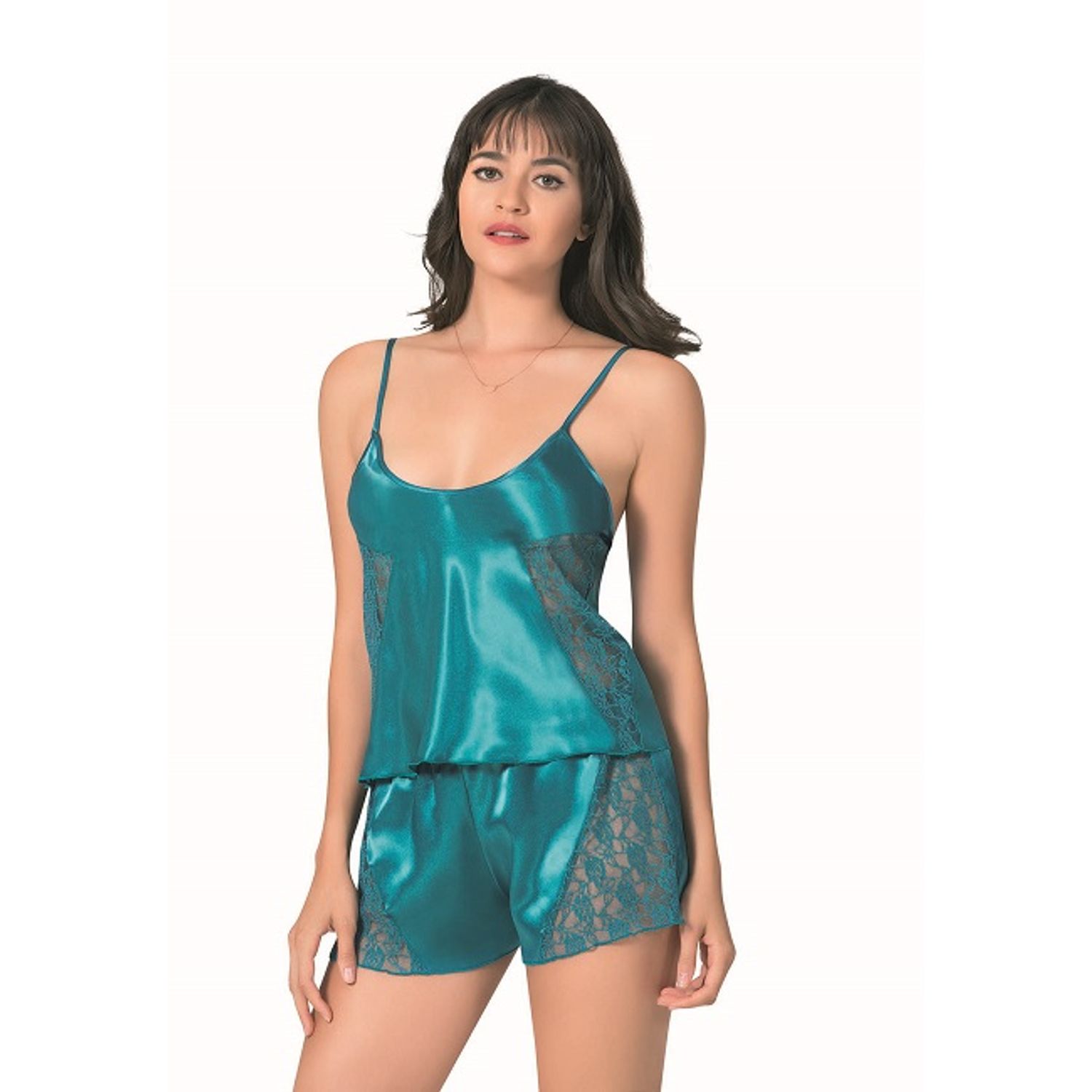 Pijama dama 9072, PriModa, satin, verde, M fotografia produsului