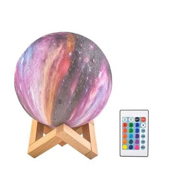 Lampa luna 3d 15 cm, mt malatec, incarcare usb, 16 culori, telecomanda, suport lemn