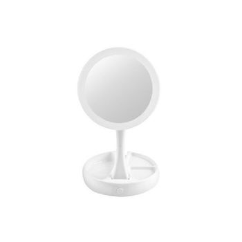 Oglinda iluminata led, marire 10x, reglabila, 2 fete, baza cu organizator, culoare alb
