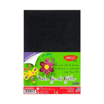 Set 10 Coli Hartie Gumata Glitter Autoadeziva A4 Daco Art, Negru