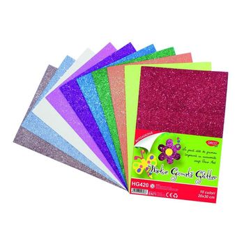 Set 10 Coli Hartie Gumata Glitter Autoadeziva A4 Daco Art, 10 Culori