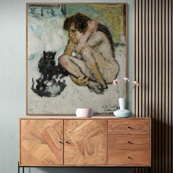 Tablou canvas, intaglio, color, clasic, nude with cats de pablo picasso, print pe panza premium, pentru living pcs38-1