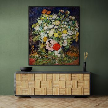 Tablou canvas, intaglio, color, clasic, vaza cu flori, bouquet of flowers in a vase de van gogh, print pe panza premium, pentru vng14-1