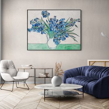 Tablou canvas, intaglio, color, clasic, flori albastre, irises de van gogh, print pe panza premium, pentru living vng02-1