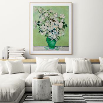 Tablou canvas, intaglio, color, clasic, flori albe, roses de van gogh, print pe panza premium, pentru living vng29-2