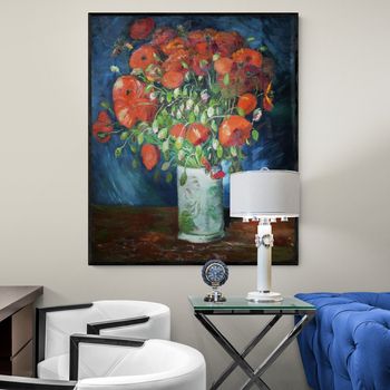 Tablou canvas, intaglio, color, clasic, vaza cu maci, vase with poppies de van gogh, print pe panza premium, pentru living vng54-1
