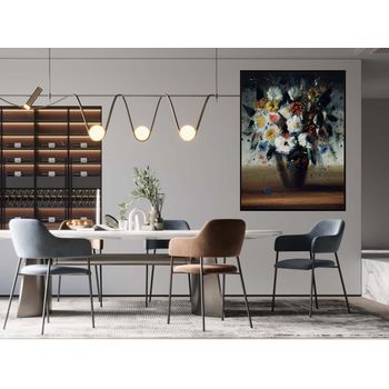 Tablou canvas, intaglio, color, clasic, vaza cu flori picatate, print pe panza premium, pentru living, hol, bucatarie