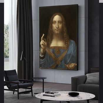 Tablou canvas, intaglio, color, clasic, salvator mundi de leonardo da vinci, print pe panza premium, pentru living ldv05-1