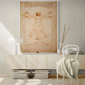 Tablou canvas, intaglio, color, clasic, vitruvian man de leonardo da vinci, print pe panza premium, pentru living ldv04-1