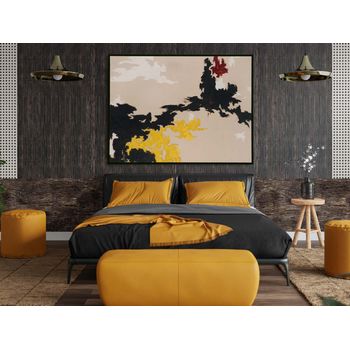 Tablou canvas, intaglio, abstract, print pe panza premium, color, in tonuri de galbem, negru, crem, pentru living, dormitor, bir