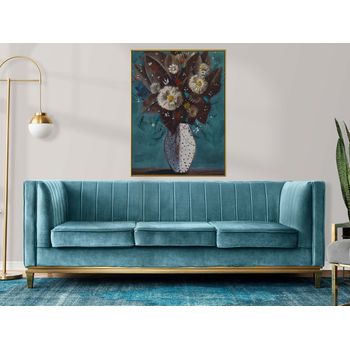Tablou canvas, intaglio, color, clasic, vaza cu flori albe, print pe panza premium, pentru bucatarie, living, hol