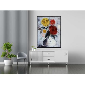 Tablou canvas, intaglio, color, clasic, vaza cu flori colorate, print pe panza premium, pentru living, hol, dormitor