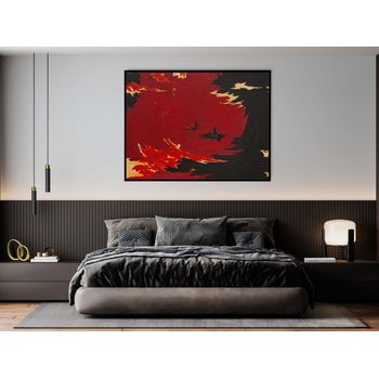 Tablou canvas, intaglio, abstract, print pe panza premium, color, in tonuri de negru si rosu, pentru living, dormitor, birou