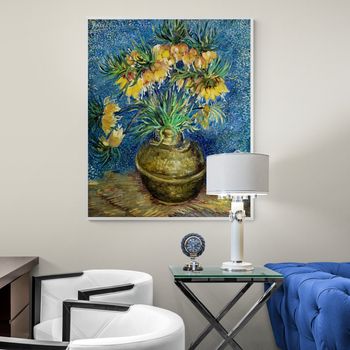 Tablou canvas, intaglio, color, clasic, flori, imperial fritillaries in a copper vasede de van gogh, print pe panza premium, pen