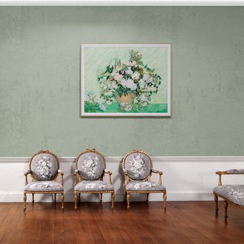 Tablou canvas, intaglio, color, clasic, vaza cu trandafiri, roses ii de van gogh, print pe panza premium, pentru living