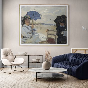 Tablou canvas, intaglio, color, clasic, the beach at trouville de claude monet, print pe panza premium, pentru living