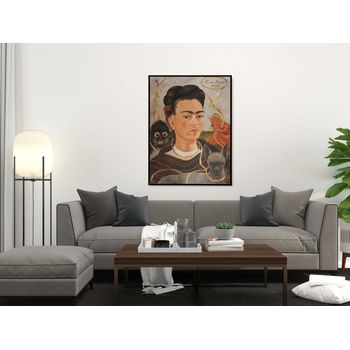 Tablou canvas, intaglio, color, modern, self-portrait with small monkey de frida kahlo, print pe panza premium, pentru living