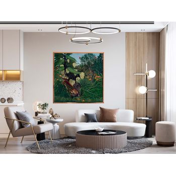 Tablou canvas, intaglio, color, modern, tiger and a buffalo de henri rousseau, print pe panza premium, pentru living
