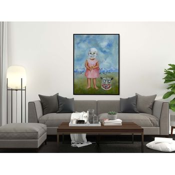 Tablou canvas, intaglio, color, modern, girl with death mask de frida kahlo, print pe panza premium, pentru living