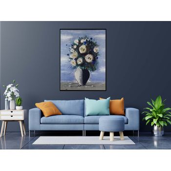 Tablou canvas, intaglio, color, clasic, vaza cu flori albe, print pe panza premium, pentru living, hol, bucatarie