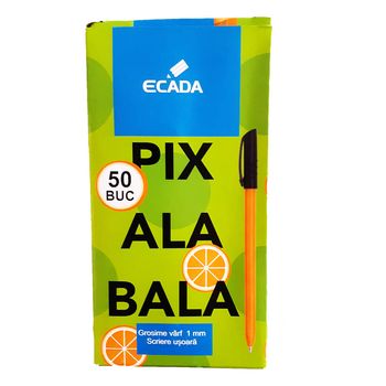 Pix ECADA Ala Bala, 50 Buc/Set, Varf 1 Mm, Mina Albastra, Corp Din Plastic, Pixuri Plastic, Pixuri Scolari, Pixuri Sc
