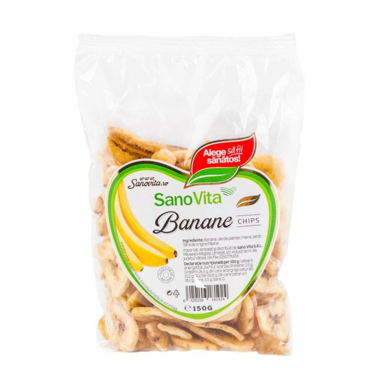 Banane Uscate Chips Sano Vita, 150 g fotografia produsului