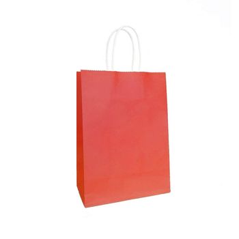 Set 100 pungi albe din hartie colorata cu maner bisbags, 16x8x29 cm