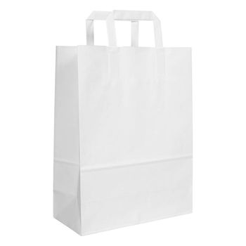 Set 250 pungi din hartie alba cu maner plat bisbags, 34x18x31 cm