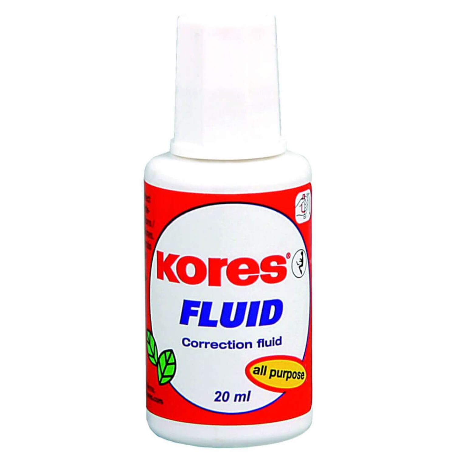 Corector Fluid pe Baza de Solvent cu Pensula Kores, 20 ml, Uscare Rapida, Corectoare Fluide, Corector cu Pensula, Cor fotografia produsului