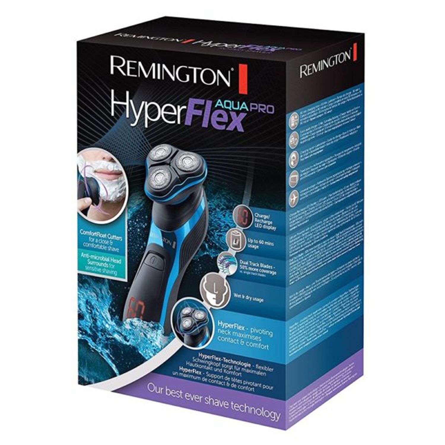 Aparat De Ras Cu Capete Rotative Hyperflex Aqua Pro, Voltaj Universal, Negru/albastru fotografia produsului View 3 L