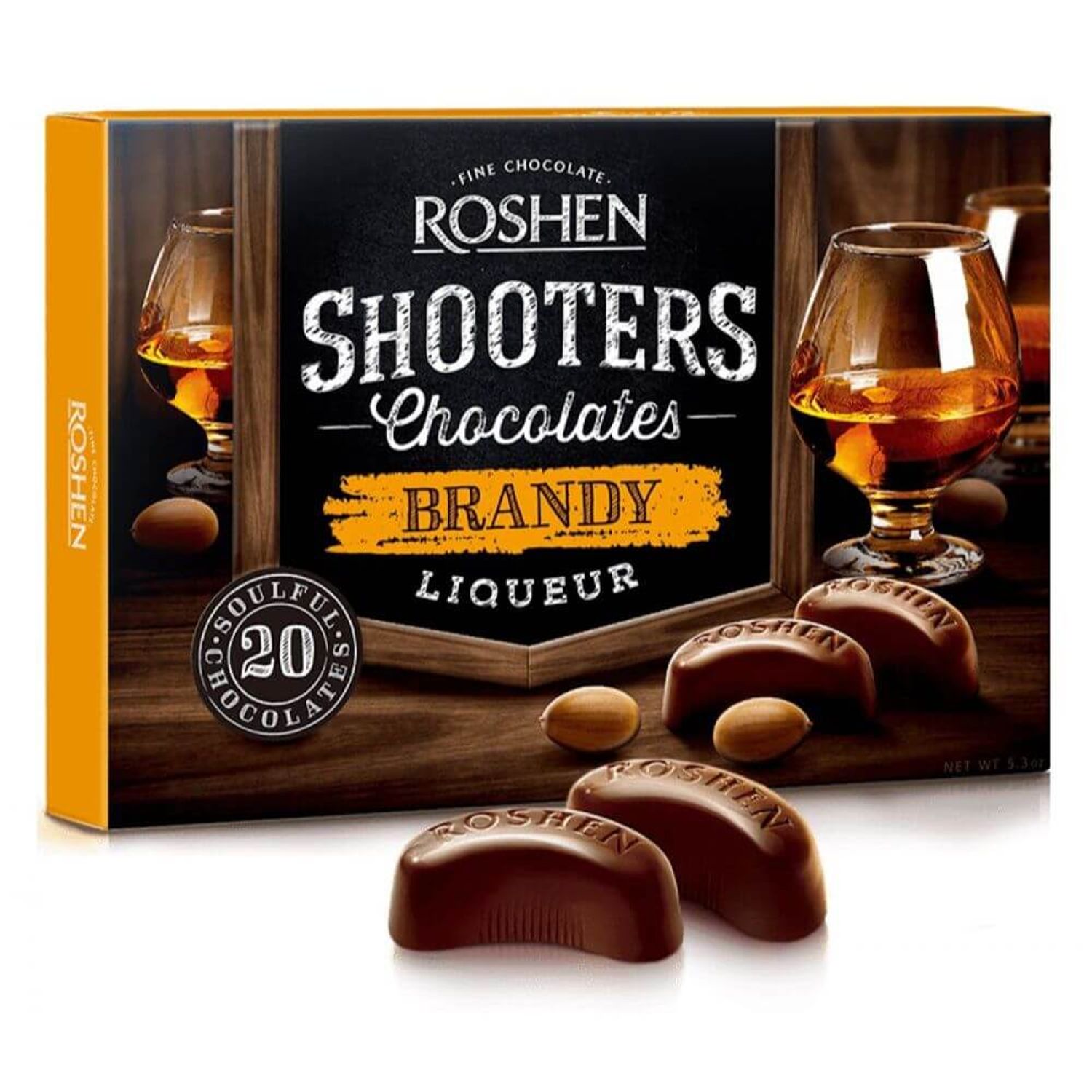 Praline Ciocolata cu Alcool Roshen Shooters Brandy, 150 g fotografia produsului