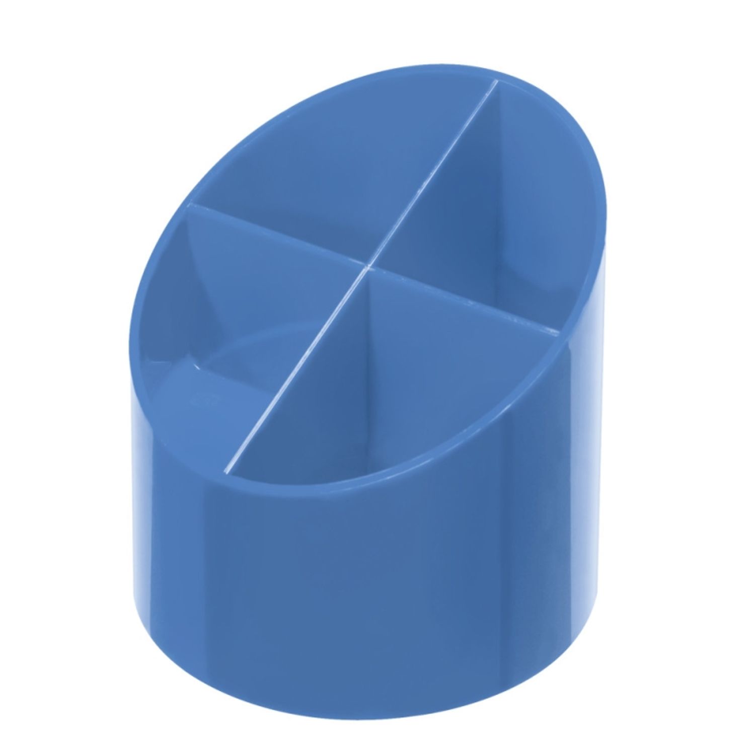 Suport Plastic Pentru Instrumente De Scris, Rotund, 4 Compartimente Albastru fotografia produsului