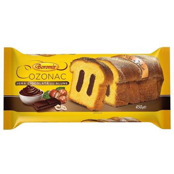 Cozonac boromir cu crema de ciocolata si alune, 450 g