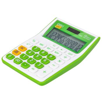 Calculator De Birou Deli 1238, 12 Digits, Alb/Verde, Alimentare Dubla, Calculator Birou, Calculator Birou 12 Digits,