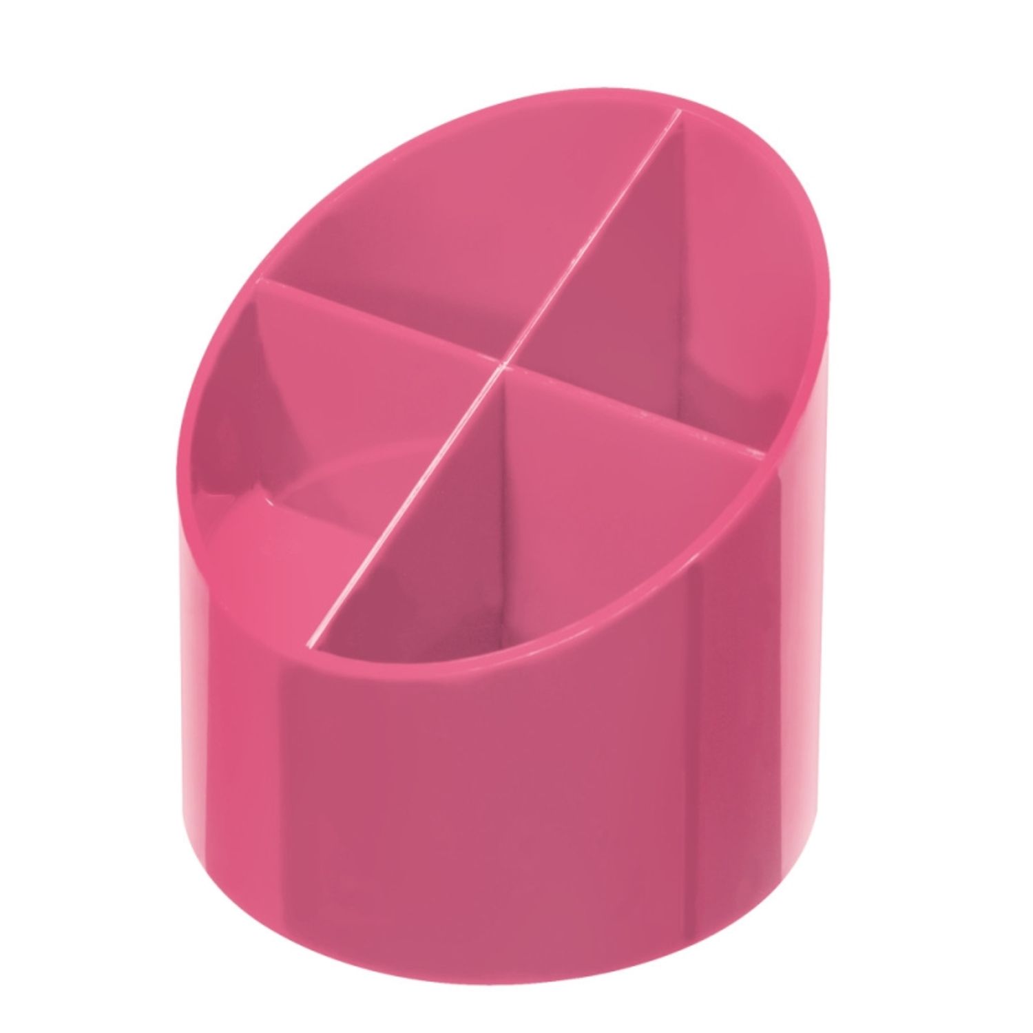 Suport Plastic Pentru Instrumente De Scris, Rotund, 4 Compartimente Roz fotografia produsului