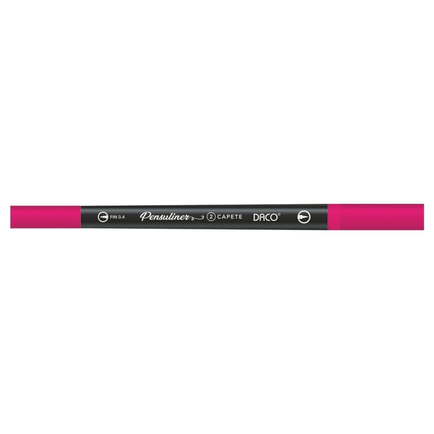 Pix Liner cu Doua Capete Daco Pensuliner, Varf Metalic 0.4 mm si Varf Tip Pensula, Fucsia, Pixuri Linere, Linere Daco fotografia produsului