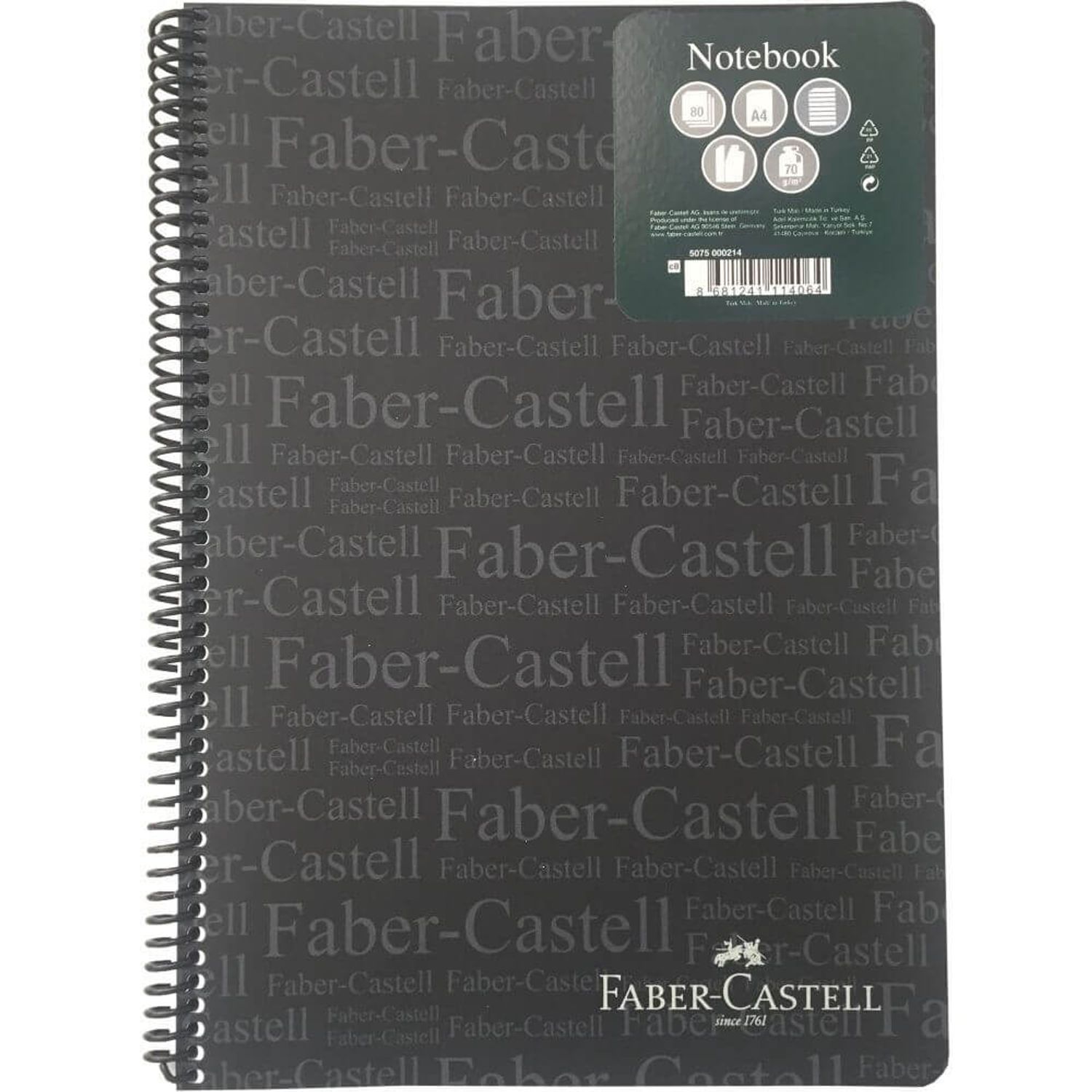 Caiet Dictando A4 Spiralat 80 File Faber-Castell, Coperta Neagra de Plastic fotografia produsului