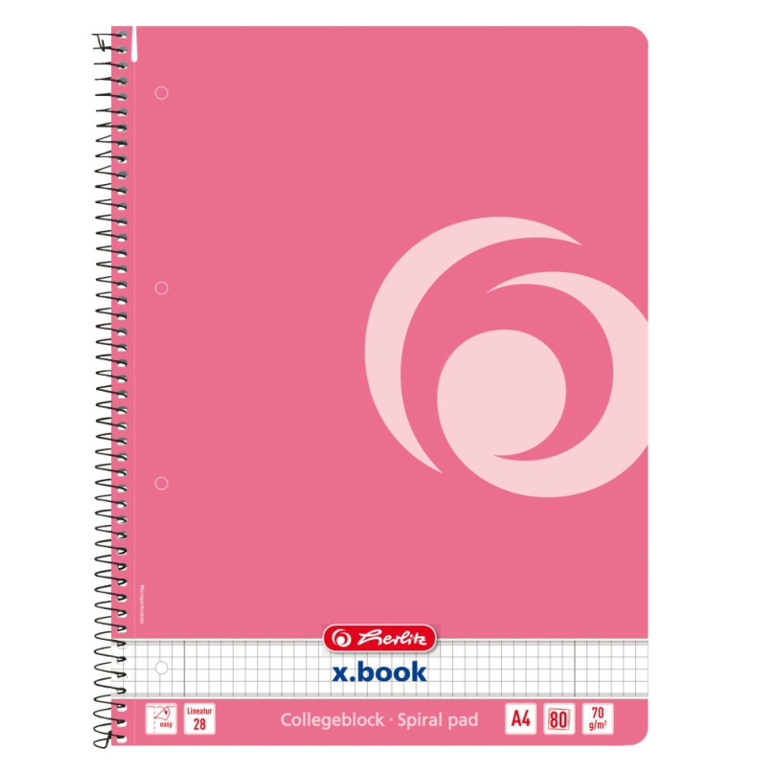 Caiet A4 80 File Cu Spirala Patratele, Culoare Roz fotografia produsului