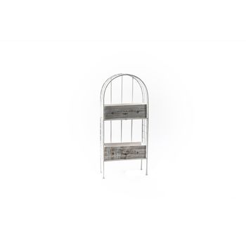 Suport flori, 2 rafturi, metal si lemn, 33x13x73 cm
