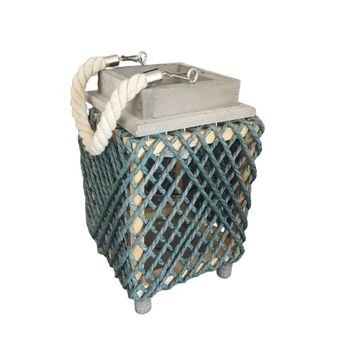 Felinar decorativ, impletit, cu pahar sticla 15x15x23,5, verde inchis