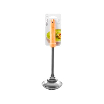 Polonic din inox si maner lemn, diametru 9 cm