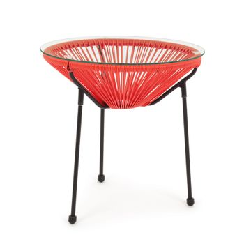Masa parker, structura otel, fibre sintetice si blat sticla, 50x50x50 cm, rosu
