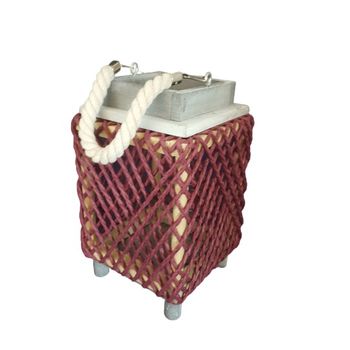 Felinar decorativ impletit, cu pahar sticla, 15x15x23,5, visiniu