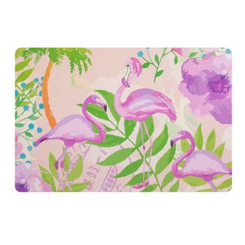 Set 4 suport farfurii, imprimeu colorat cu pasari flamingo , 45x50 cm