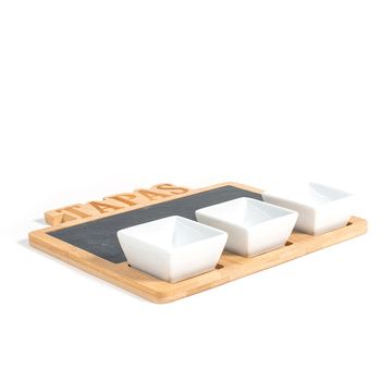 Set servire happy hour, 3 boluri si 1 suport ardesia si lemn , 25x23 cm