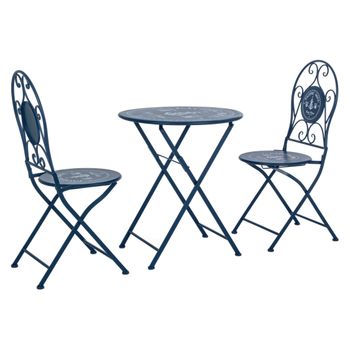 Set 2 scaune pliabile si 1 masa din fier forjat, Pacific, Albastru petrol Bizzotto imagine 2022